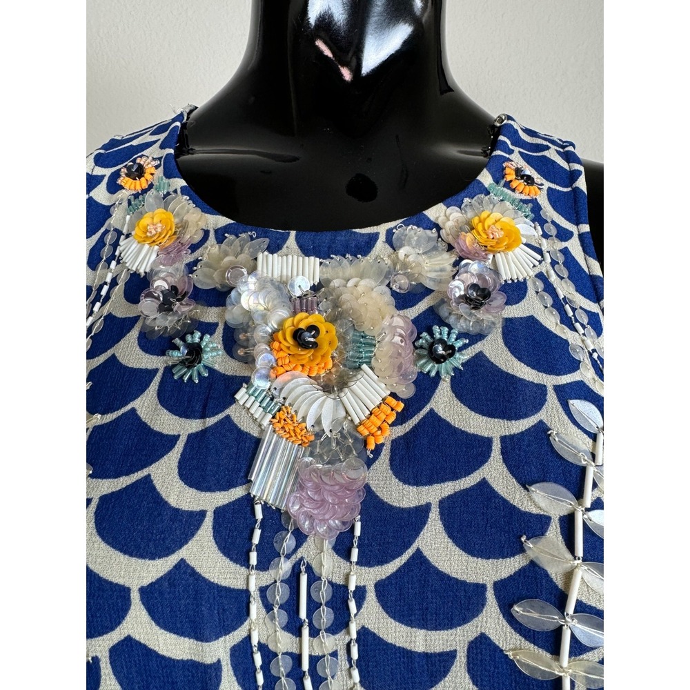 Moulinette Soeurs  for Anthropologie Blouse Sz S Blue White Beaded Embellished - Picture 3 of 10
